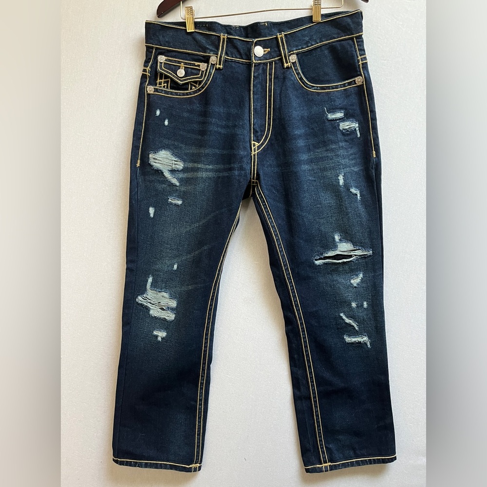 True Religion Ricky Relaxed Straight Distressed Jean Sz 36